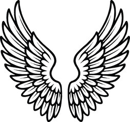Angel Wings Icon - Black and White Vector Illustration of Feathered Wings for Freedom or Spirit