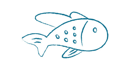 Aquatic fish silhouette doodle. Cartoon aquatic creature swim in the ocean. This design showcases a playful interpretation of marine life, featuring a chalk texture and graphic style,