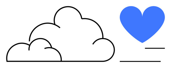 Minimalist cloud with bold blue heart, conveying technology, nature, care, and communication. Ideal for environmental campaigns, digital services, healthcare, social impact community charity