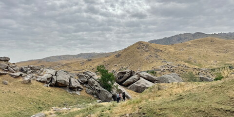Hiking on the foothill of Glissar Mountains in Samarkand, Uzbekistan