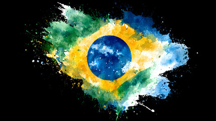 Brazil Independence Day. Vibrant brazilian flag with watercolor splashes for national celebration design