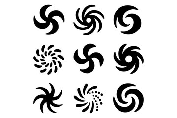 Fototapeta premium Collection of abstract black spiral symbols with swirling patterns in minimalist design