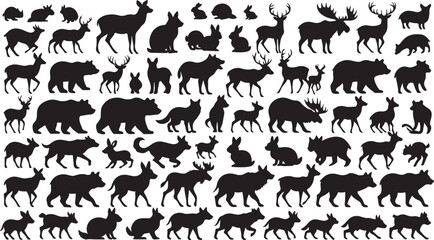 Obraz premium Wildlife silhouettes deer moose bears rabbits foxes vector