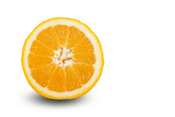 Section of a fresh juicy orange isolated on white background. Nutrition and healthcare concept