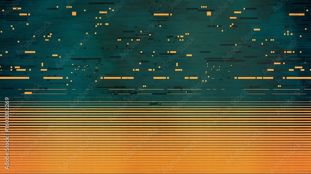 Aufkleber teal and orange digital glitch pattern with horizontal lines texture background