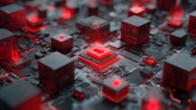 Vulnerable computer hardware being hacked and network ransomware digital cybercrime background concept. 3D illustration. - Powered by Adobe