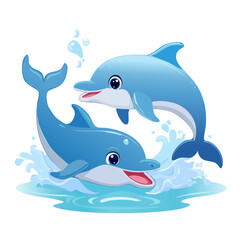 Naklejka premium キュートな2匹のイルカのイラストセット