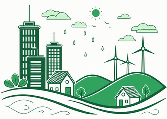 Naklejka premium Green Future City – Eco-Friendly Urban Landscape Vector