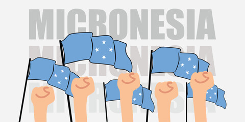 hand with flag of the Micronesia or Micronesia independence day vector illustration of Micronesia flag with gray background banner or greeting card