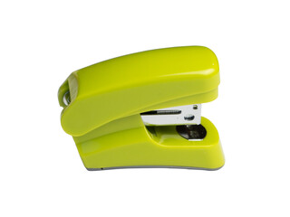 Green plastic stapler isolated on transparent background.