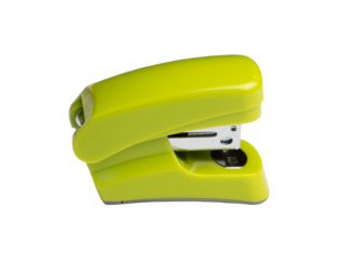 Green plastic stapler isolated on transparent background.