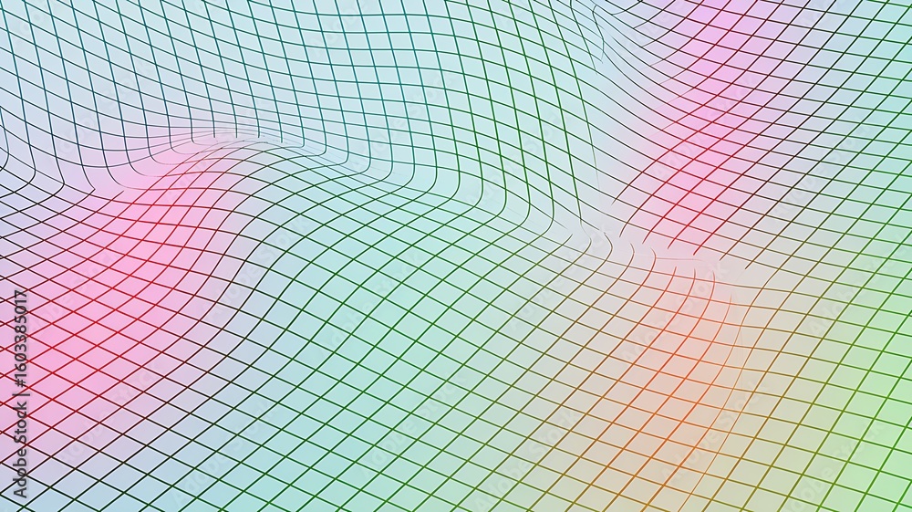Aufkleber Wavy grid with neon color gradient and digital glitch effect background texture