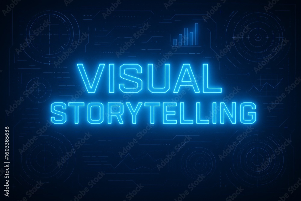 Poster neon visual storytelling with futuristic interface elements and graphics