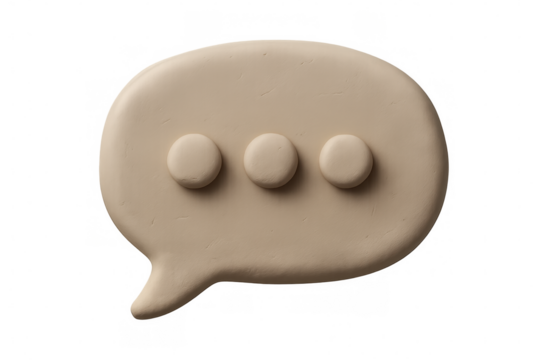 Speech bubble in neutral beige, indicating continuous dialogue, floating against transparent backdrop - Powered by Adobe