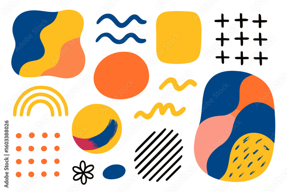 Fototapete abstract shapes: a collection of diverse abstract shapes, including organic forms, geometric figures