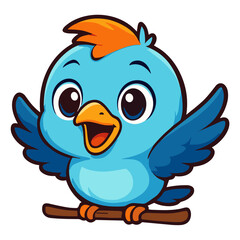 Cheerful cartoon blue bird perched happily