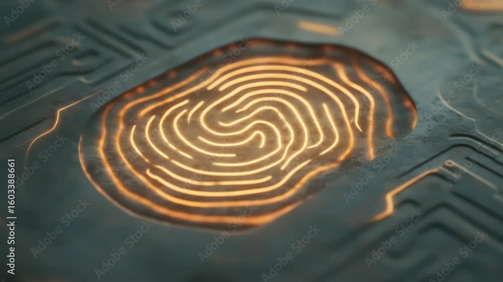 Poster glowing fingerprint on a circuit board security concept digital access and identification illustrati
