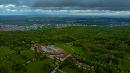 Aerial view of the old palace solitude in Germany on a cloudy afternoon in spring	