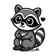 Cute cartoon raccoon sitting animals illustrations
