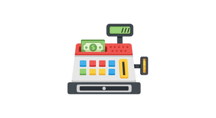 Cartoon Cash Register with Green Dollar Bill and Colorful Buttons