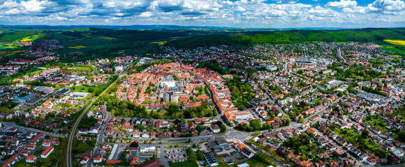  Aerial view of the city Northeim in Germany on a sunny day in spring.