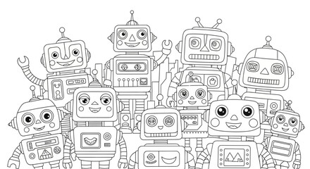 Drawing to paint robot coloring page for kids and adults a fun and engaging activity for creative expression and relaxation vector