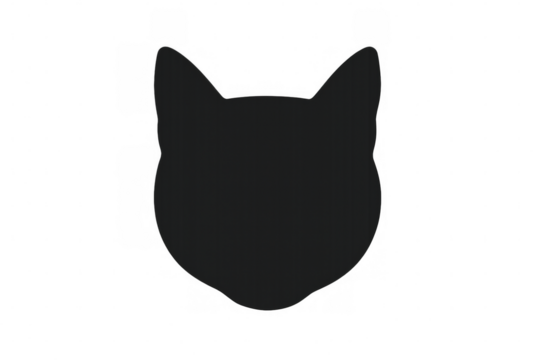 Simple black cat head silhouette facing forward, isolated on transparent background, ideal for graphic design projects - Powered by Adobe