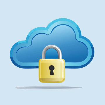 Cloud and Lock Icon Isolated on White &ndash; Secure Cloud Storage Concept, Cybersecurity, Data Protection, Network Safety, Digital Privacy Symbol for Web, App UI, or Technology Illustration Use