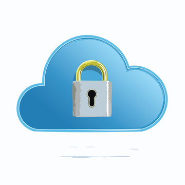 Cloud and Lock Icon Isolated on White &ndash; Secure Cloud Storage Concept, Cybersecurity, Data Protection, Network Safety, Digital Privacy Symbol for Web, App UI, or Technology Illustration Use