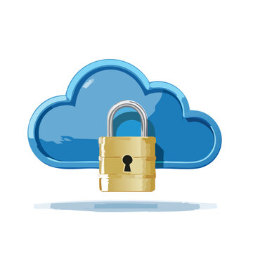 Cloud and Lock Icon Isolated on White &ndash; Secure Cloud Storage Concept, Cybersecurity, Data Protection, Network Safety, Digital Privacy Symbol for Web, App UI, or Technology Illustration Use