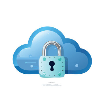 Cloud and Lock Icon Isolated on White &ndash; Secure Cloud Storage Concept, Cybersecurity, Data Protection, Network Safety, Digital Privacy Symbol for Web, App UI, or Technology Illustration Use
