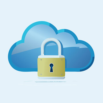Cloud and Lock Icon Isolated on White &ndash; Secure Cloud Storage Concept, Cybersecurity, Data Protection, Network Safety, Digital Privacy Symbol for Web, App UI, or Technology Illustration Use