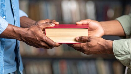 Two People Sharing Book In Library