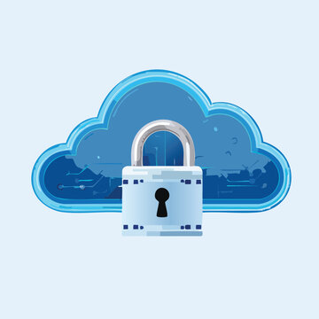 Cloud and Lock Icon Isolated on White &ndash; Secure Cloud Storage Concept, Cybersecurity, Data Protection, Network Safety, Digital Privacy Symbol for Web, App UI, or Technology Illustration Use