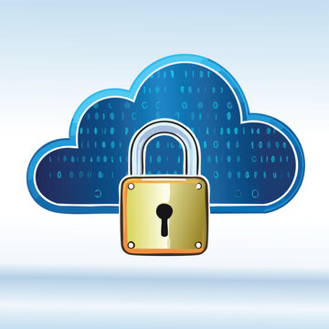 Cloud and Lock Icon Isolated on White &ndash; Secure Cloud Storage Concept, Cybersecurity, Data Protection, Network Safety, Digital Privacy Symbol for Web, App UI, or Technology Illustration Use