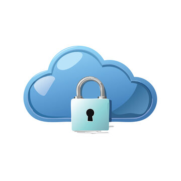 Cloud and Lock Icon Isolated on White &ndash; Secure Cloud Storage Concept, Cybersecurity, Data Protection, Network Safety, Digital Privacy Symbol for Web, App UI, or Technology Illustration Use