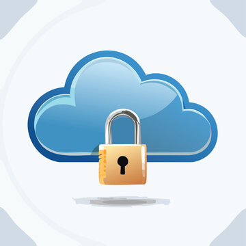 Cloud and Lock Icon Isolated on White &ndash; Secure Cloud Storage Concept, Cybersecurity, Data Protection, Network Safety, Digital Privacy Symbol for Web, App UI, or Technology Illustration Use