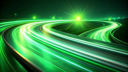 Abstract Green Light Trails on Road