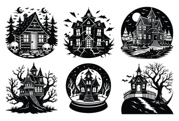 Cute Haunted House with Ghost and Pumpkin – Halloween Cartoon Vector

