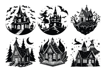 Cute Haunted House with Ghost and Pumpkin – Halloween Cartoon Vector

