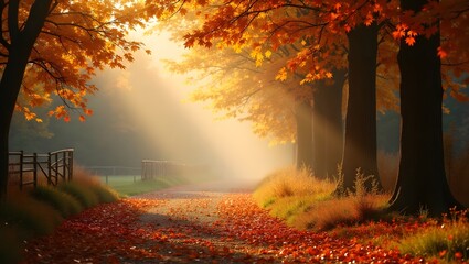 Autumnal Path with Sunbeams