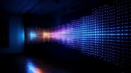 A futuristic art piece showcases a series of responsive LEDs that change color in sync with realtime qubit fluctuations. The installation serves as a visual metaphor for the unpredictable