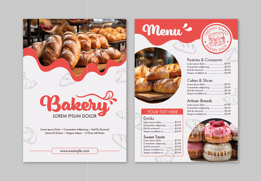 Red And Gray Bakery Pastry Shop Menu