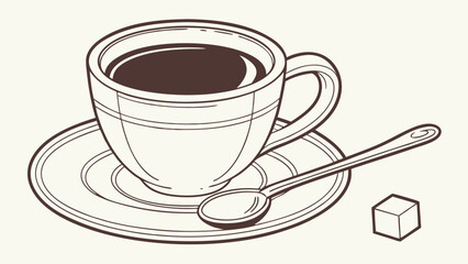 Coffee Cup Saucer Spoon and Sugar Cube Illustration.