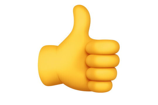 Yellow cartoon hand giving thumbs up, conveying positivity and approval against transparent backdrop