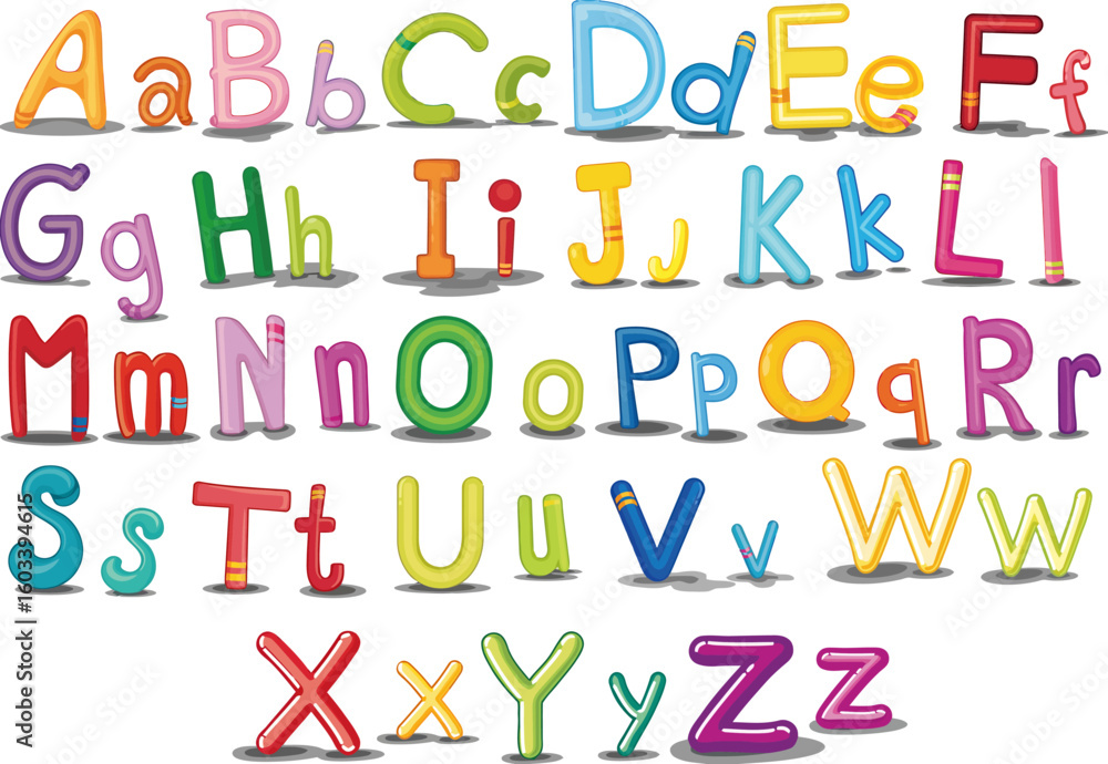 Aufkleber alphabet chart. playful and colorful 3d alphabet set with glossy texture showing all uppercase and l