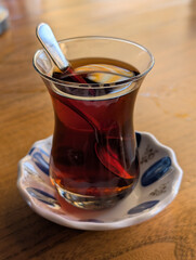 Traditional Turkish Tea Served in a Tulip-Shaped Glass in Turkey