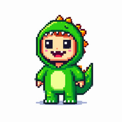 Cute Pixel Art Dinosaur Costume Kid
