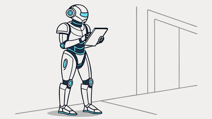 Futuristic Robot Using a Tablet Computer.