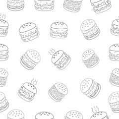 doodle burger pattern background. doodle fast food burger seamless pattern background. seamless pattern of hamburger in doodle style. Seamless Pattern of a Cheese Burger or Hamburger